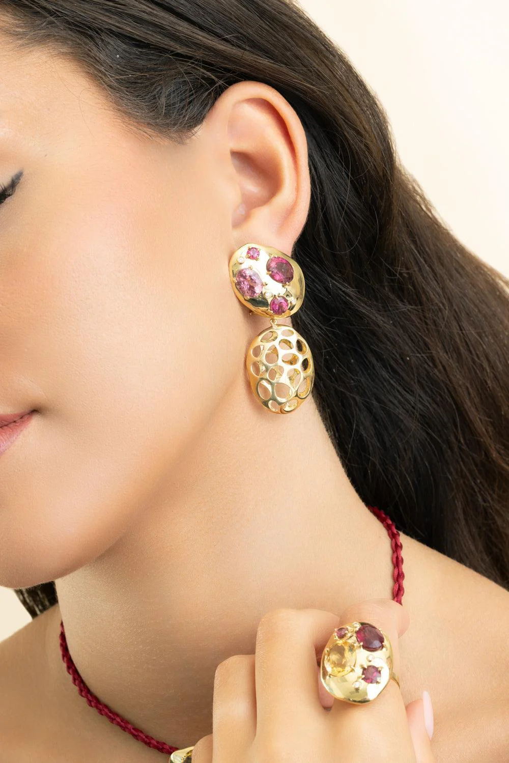 Pink Tourmaline Diamond Monochromatic Earrings - Image 4