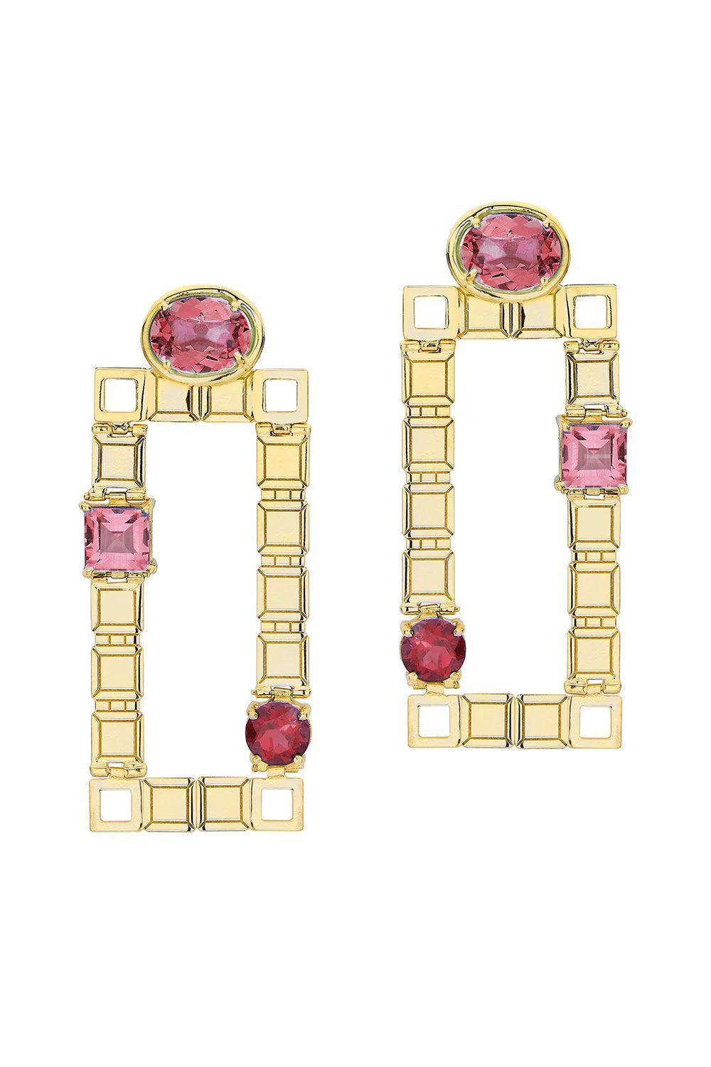 Pink Tourmaline Golden Link Earrings