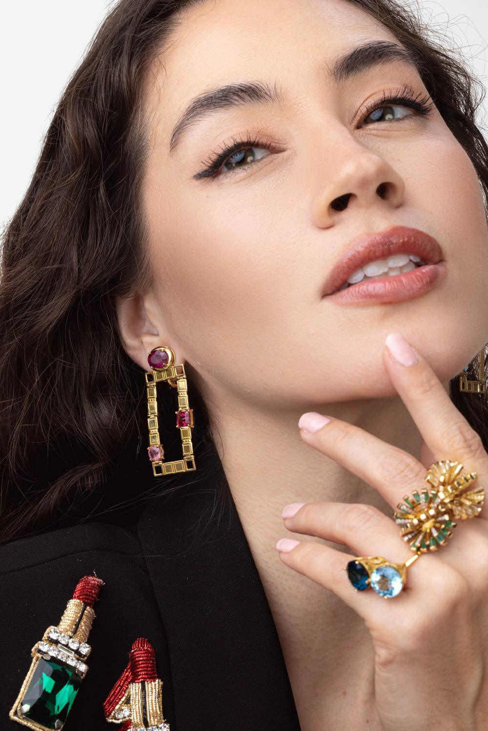 Pink Tourmaline Golden Link Earrings - Image 2