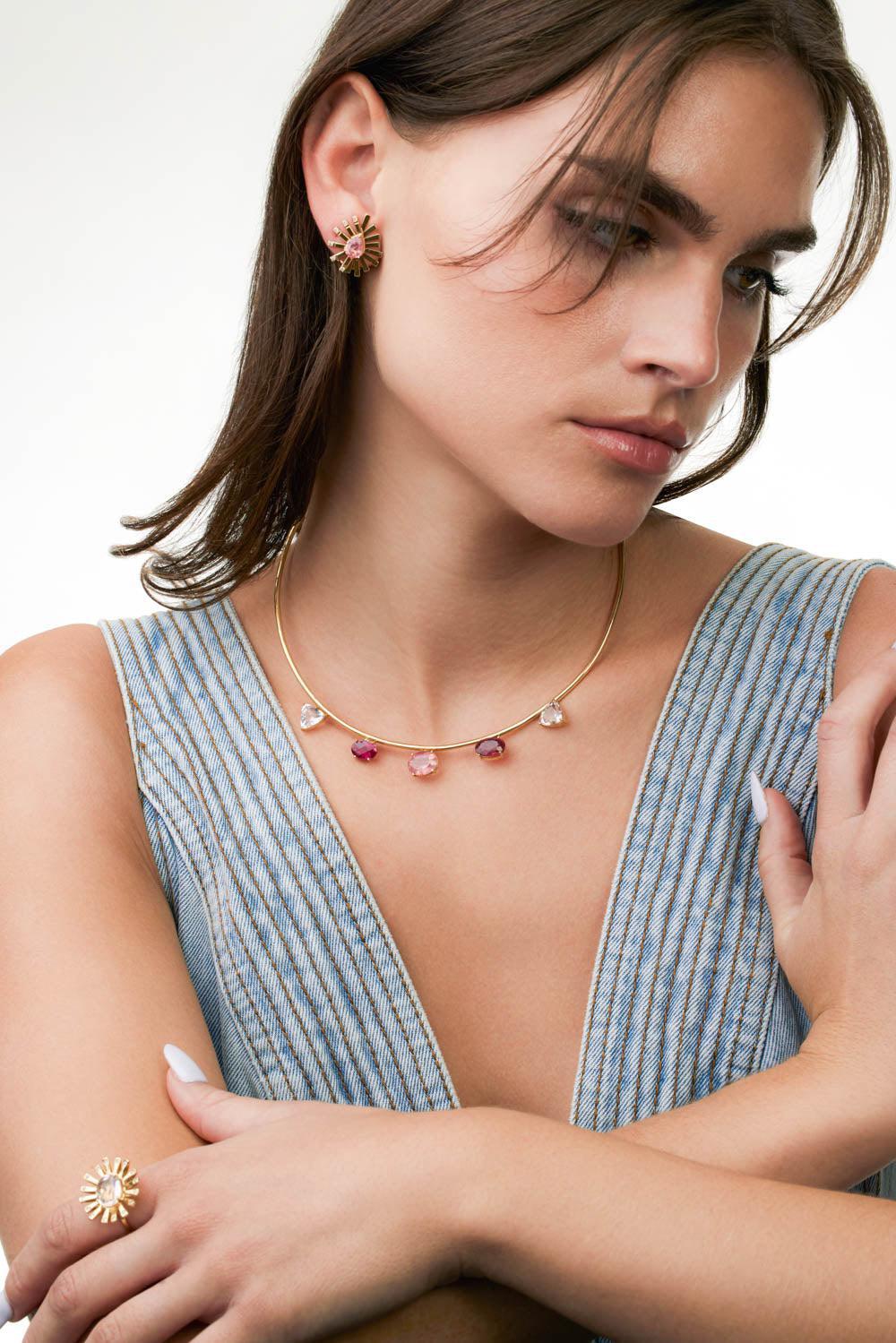 Pink Tourmaline Golden Studio Choker Necklace - Image 2