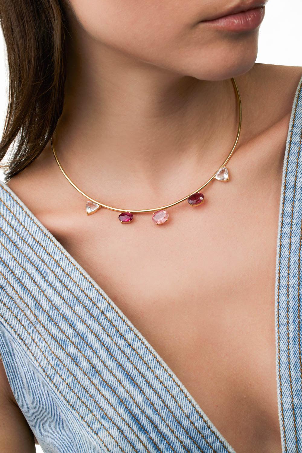 Pink Tourmaline Golden Studio Choker Necklace - Image 4