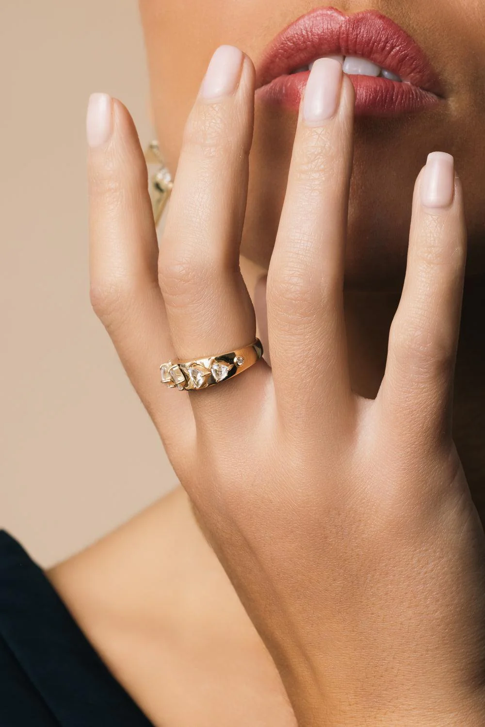 White Sapphire Diamond Mandala Domino Ring - Image 3