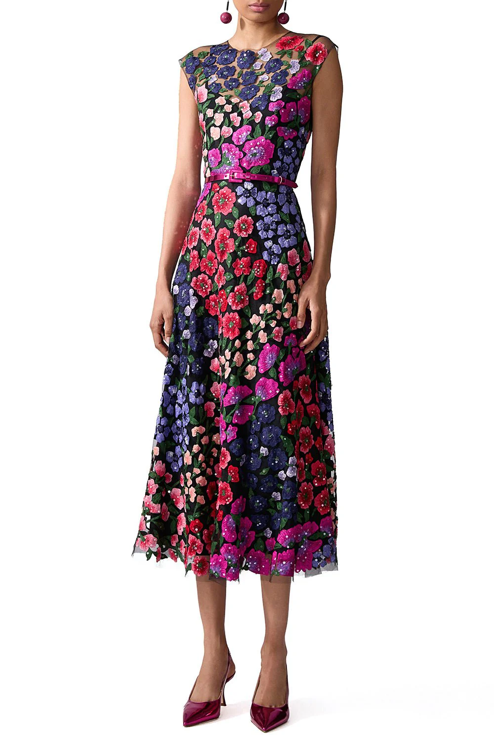 Embroidered Floral Crewneck Midi Dress - Image 2
