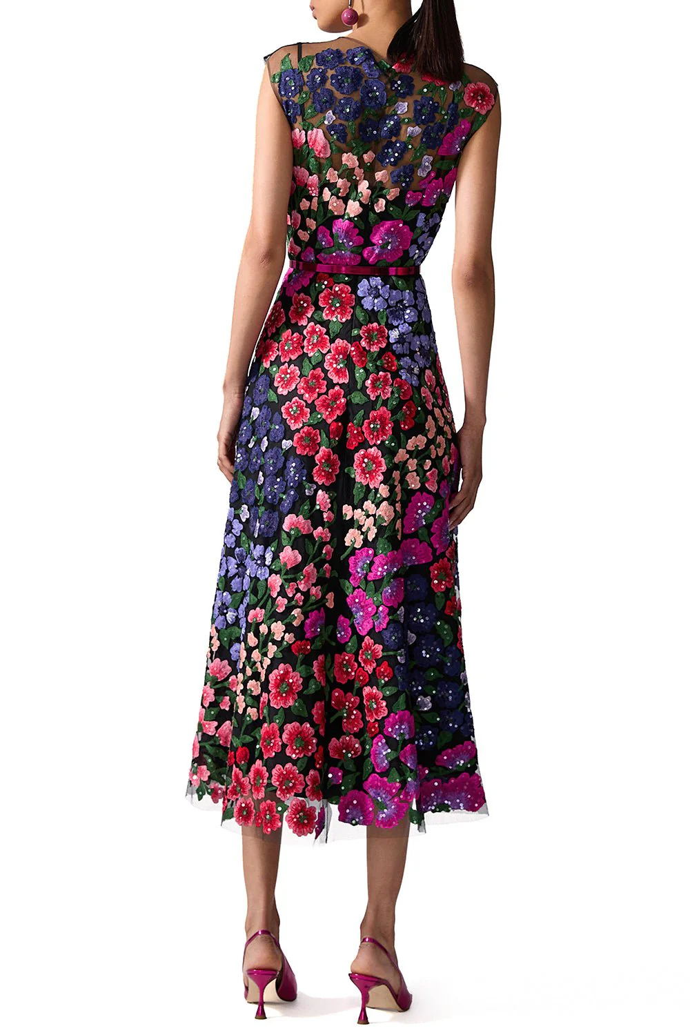 Embroidered Floral Crewneck Midi Dress - Image 3