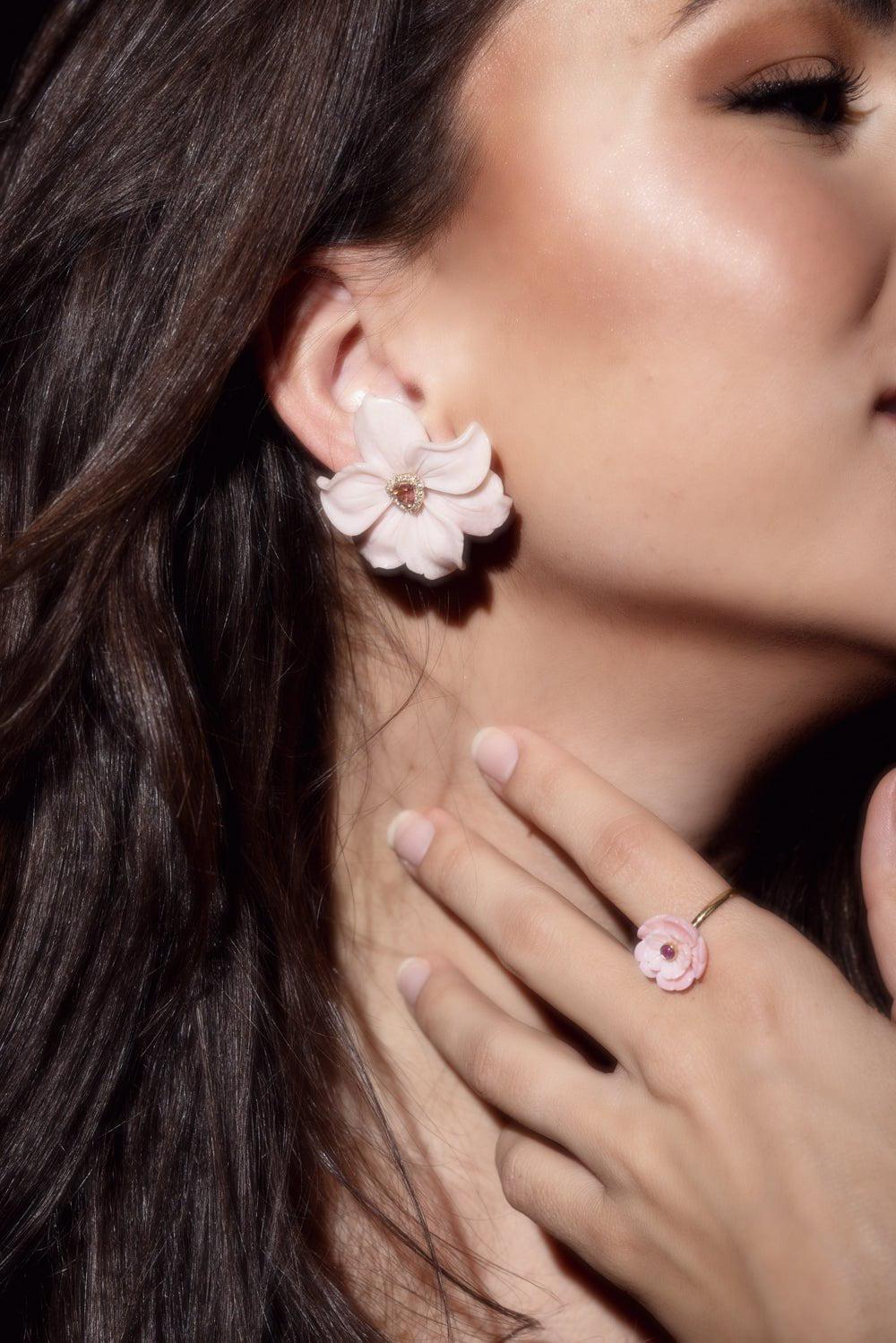 Pink Quartz Flower Mother Nature Earrings - Image 3