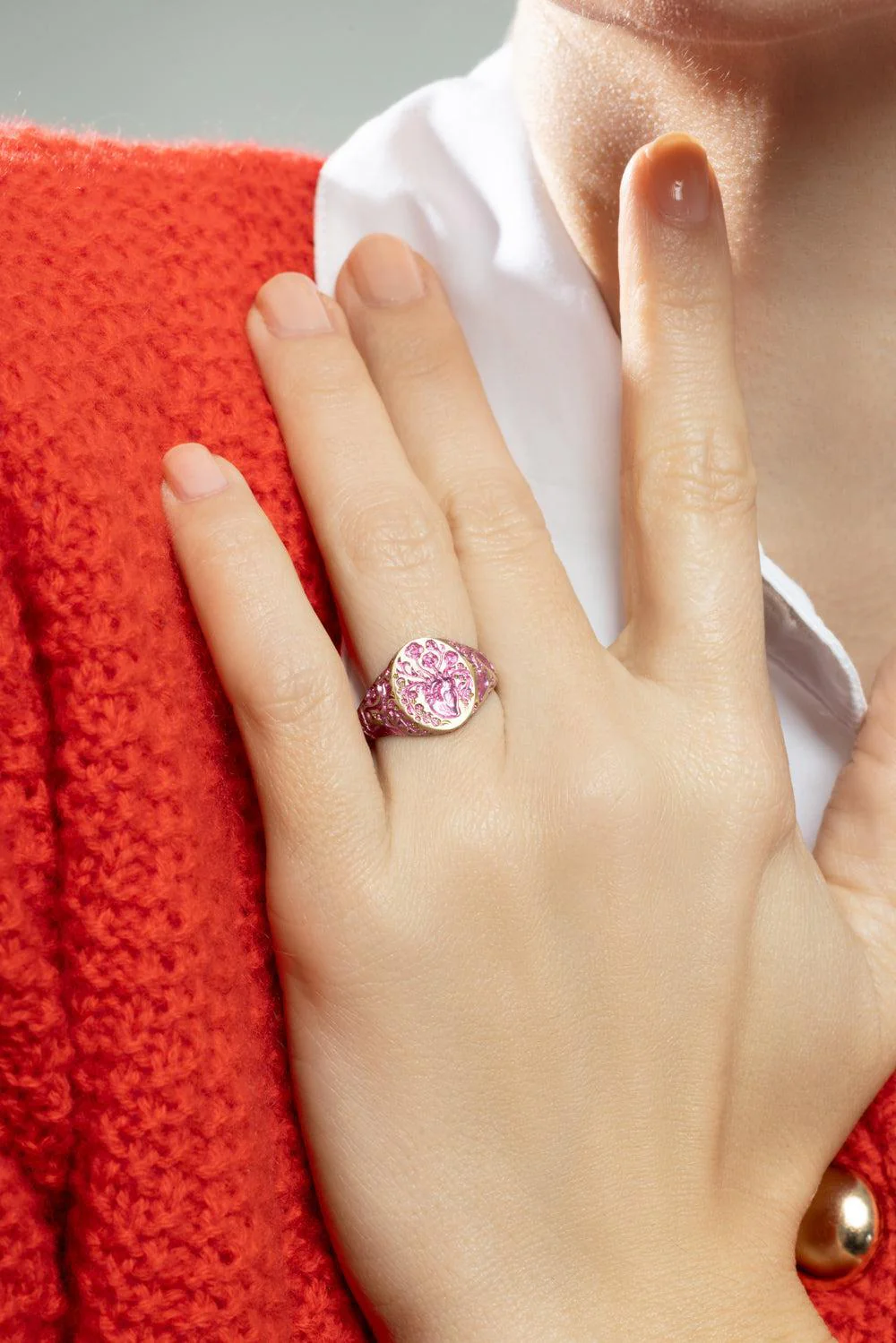 Mini Pink Heart Signet Ring - Image 3