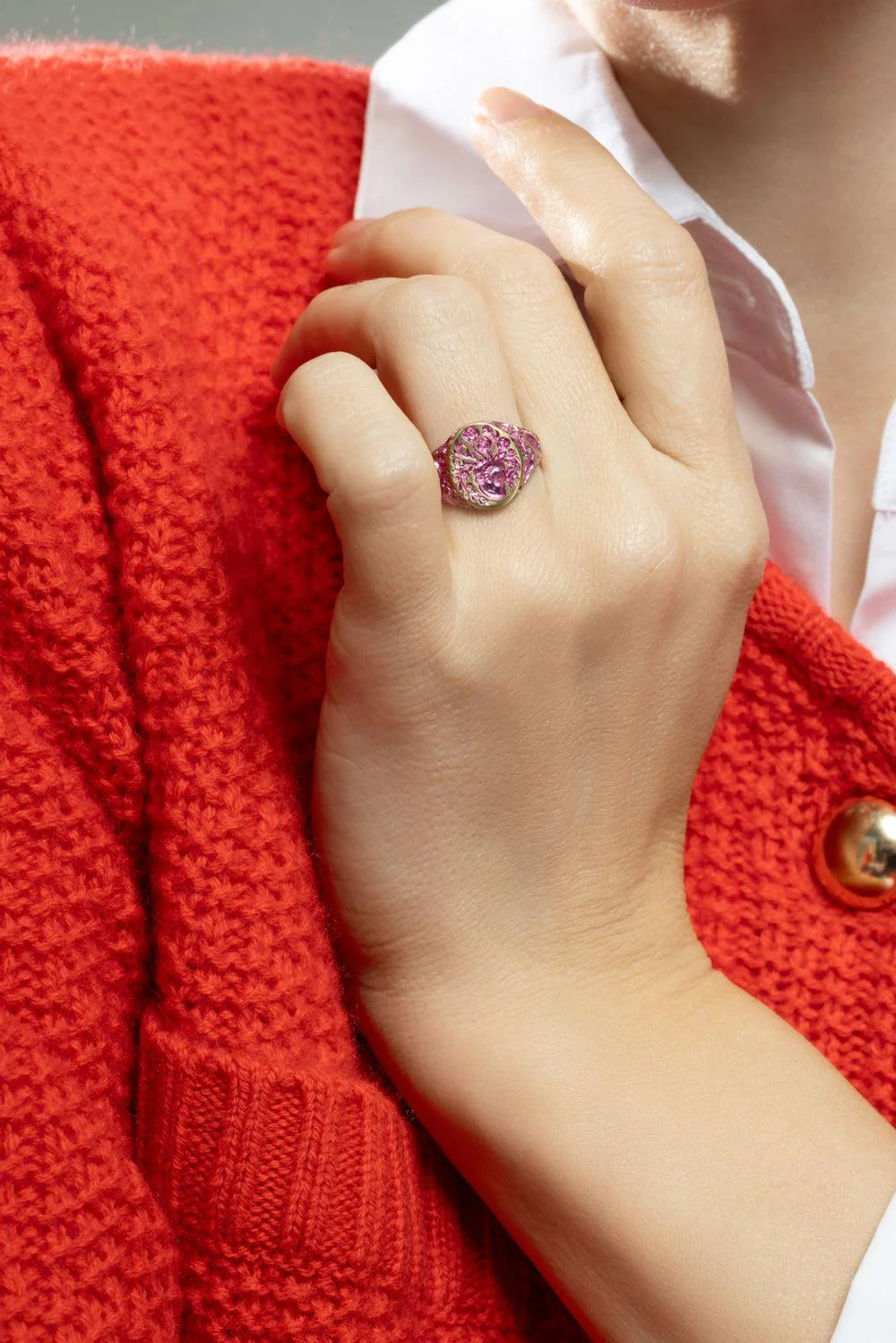 Mini Pink Heart Signet Ring - Image 5