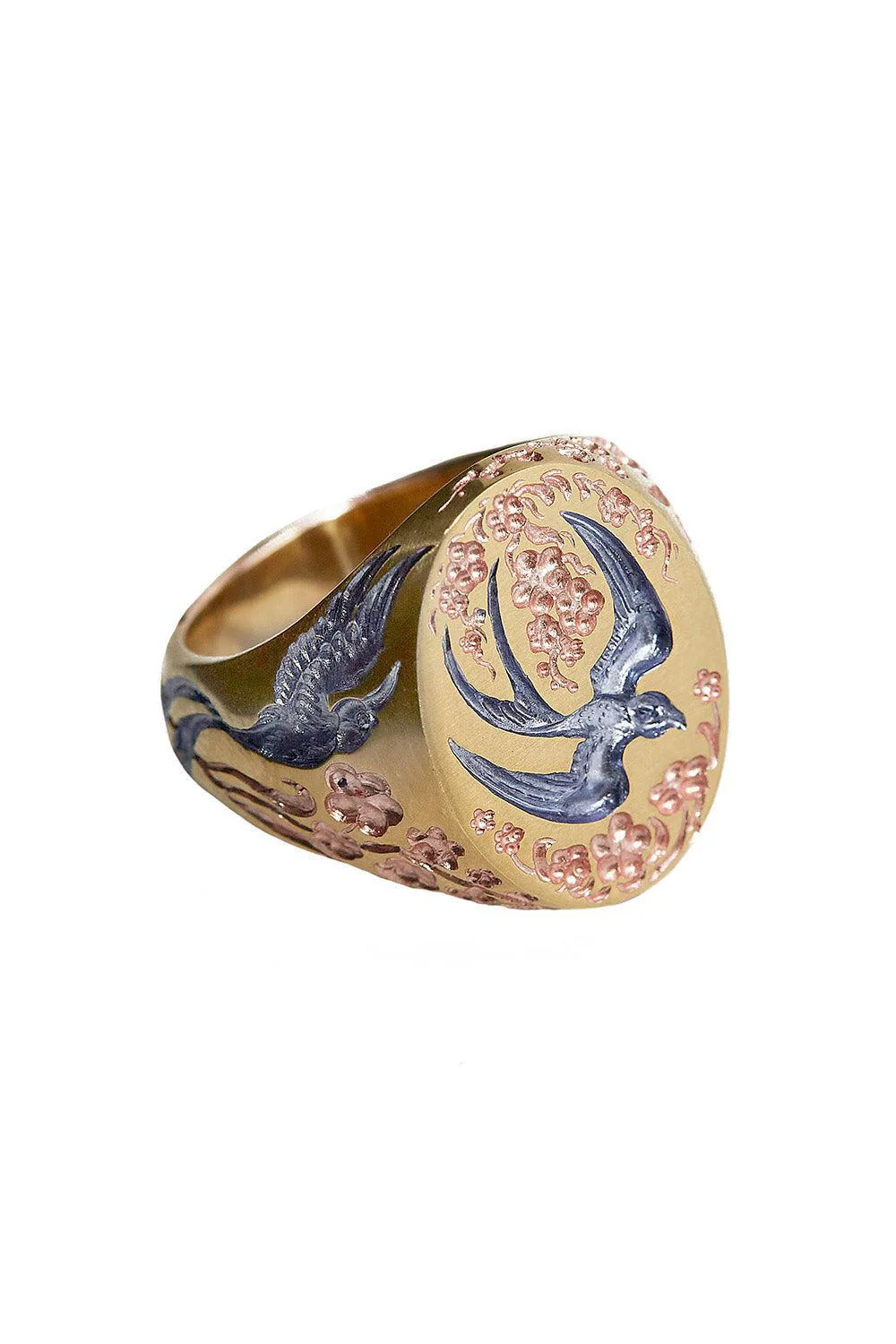 Pink Purple Swallow Hummingbird Signet Ring - Image 4