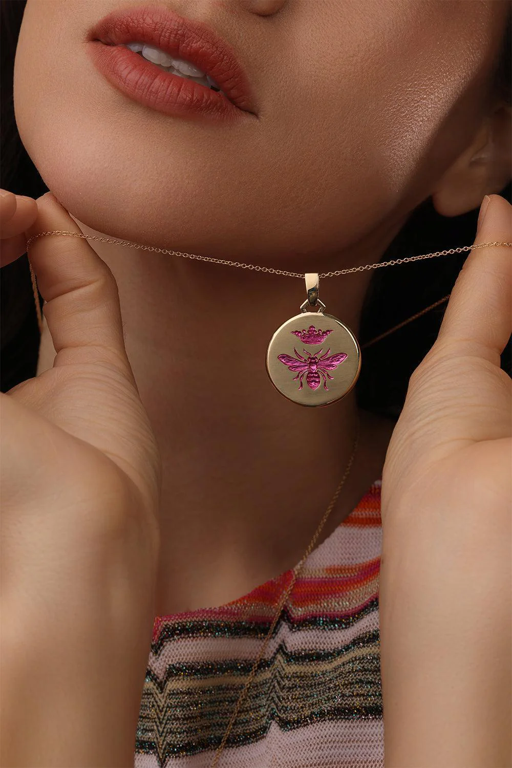 Pink Queen Bee Pendant Necklace - Image 3
