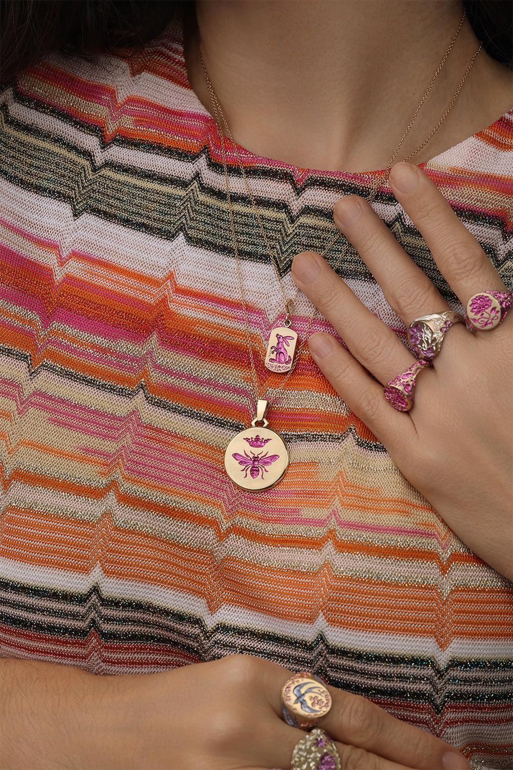 Pink Queen Bee Pendant Necklace - Image 4