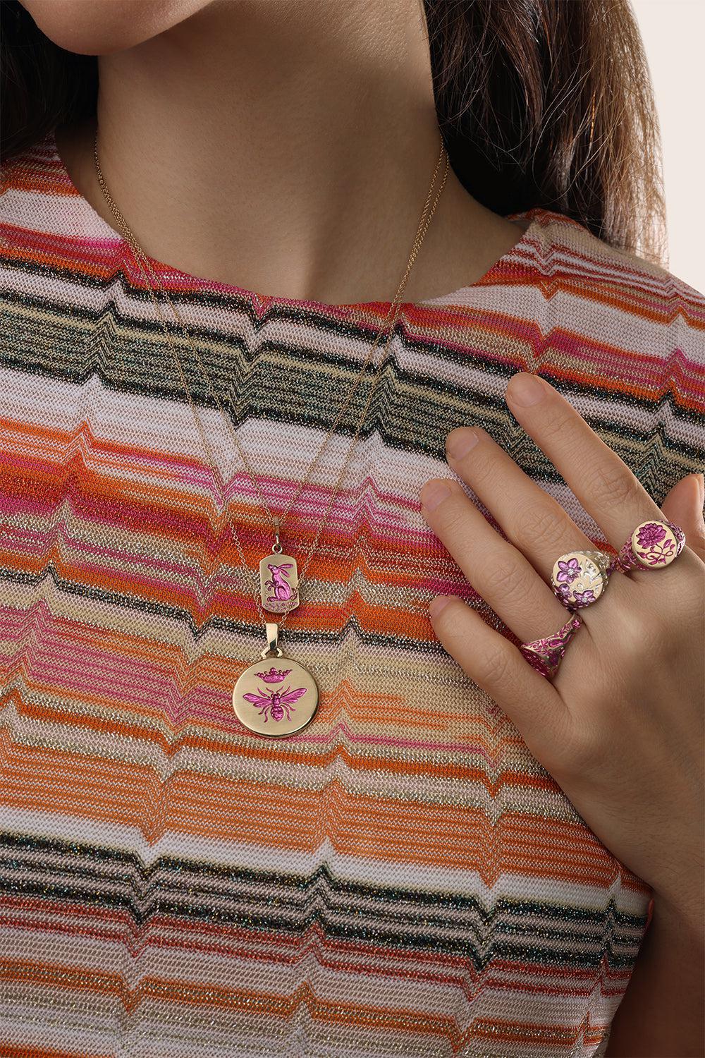 Pink Queen Bee Pendant Necklace - Image 5