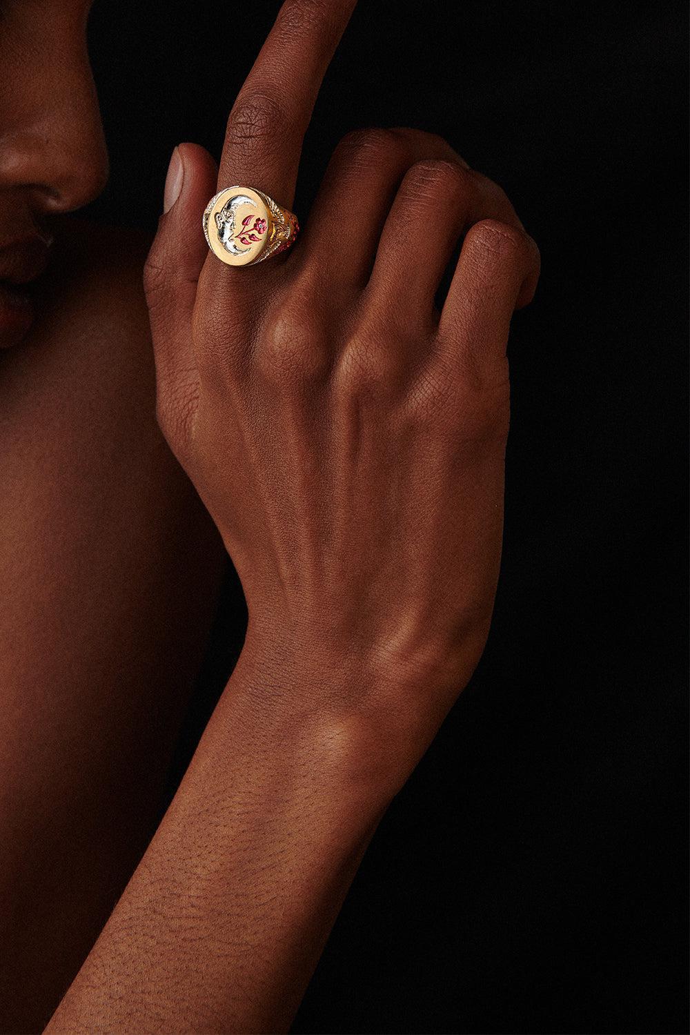Ruby Moon Owl Signet Ring - Image 3