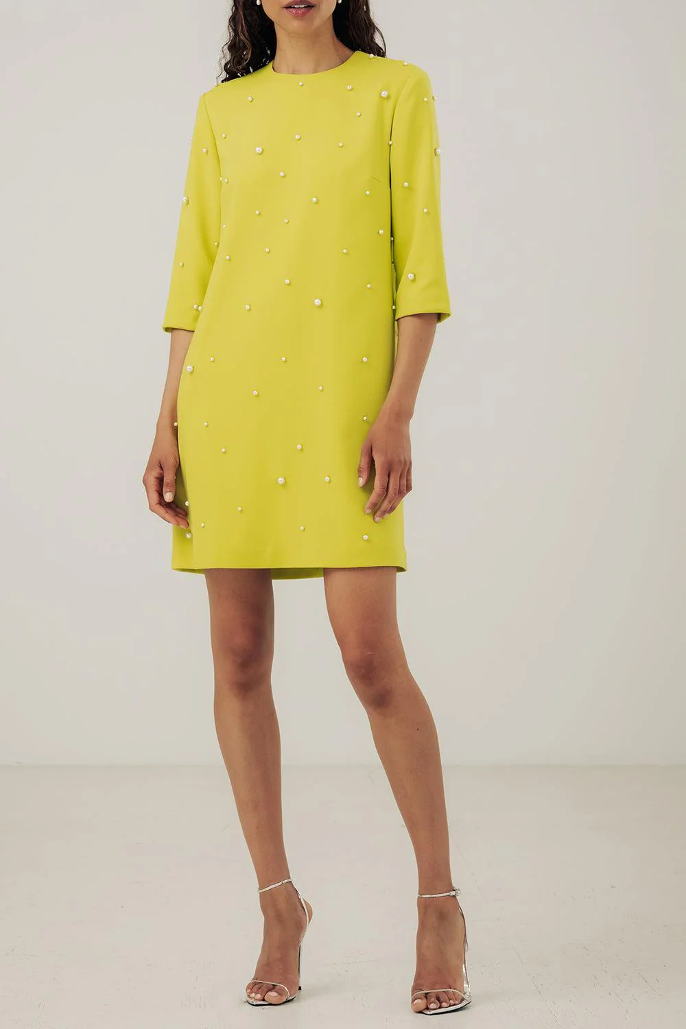 3/4 Sleeve Arak Dress - Bright Lime Pearl