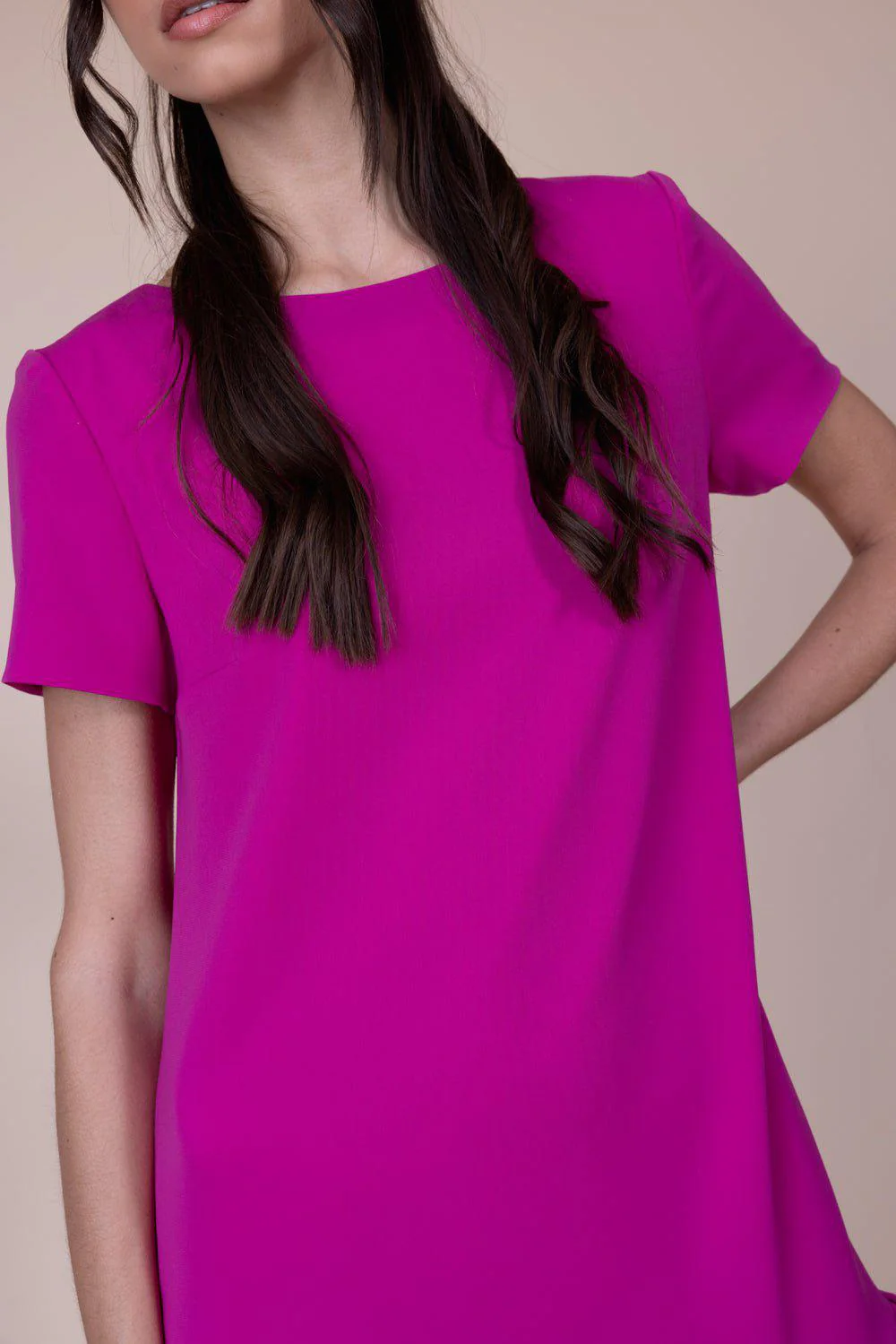 Boat Neck Ruffle Hem Dress - Magenta - Image 5