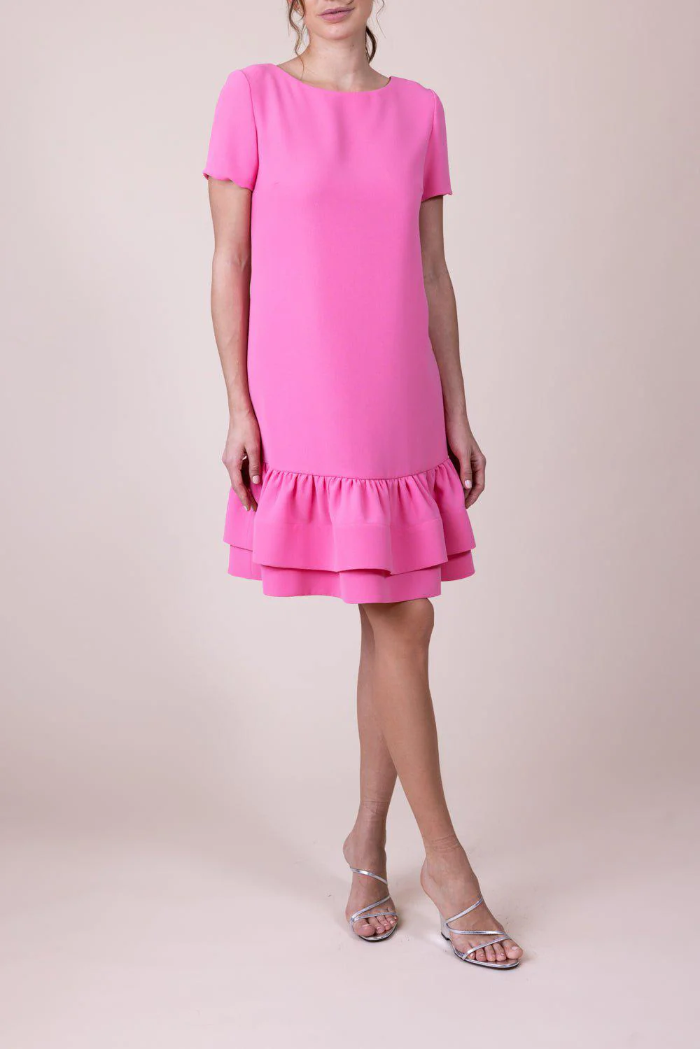 Boat Neck Ruffle Hem Dress - Pink - Image 4