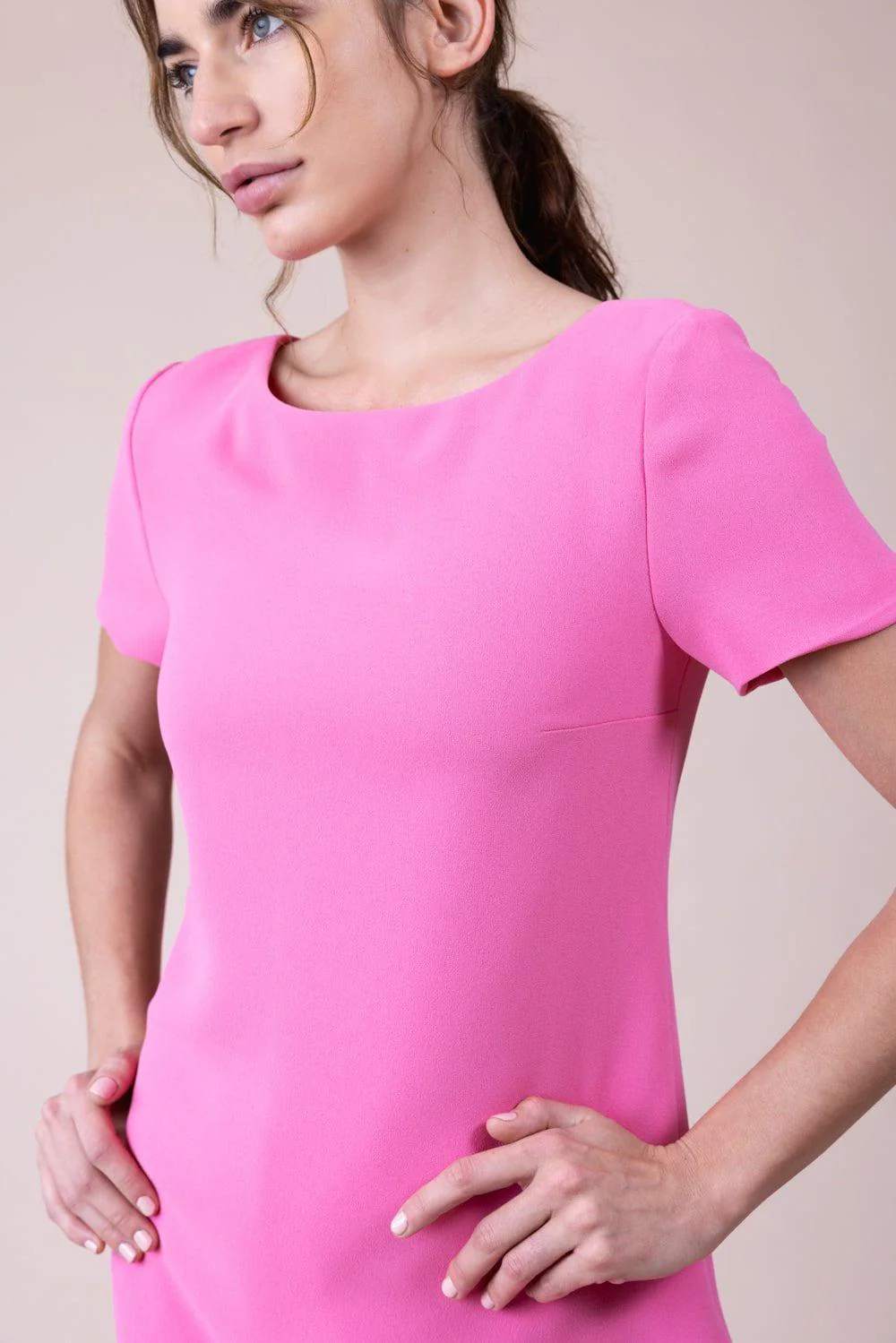 Boat Neck Ruffle Hem Dress - Pink - Image 5