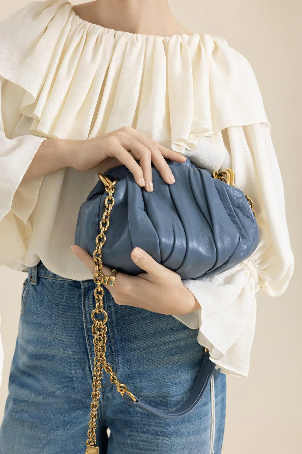 Chloé Plissé Shoulder Bag - Ashes Blue