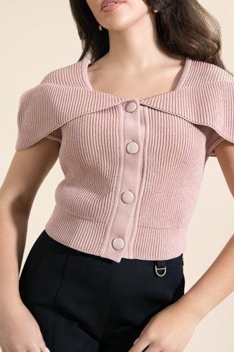 Foldover Button Knit Blouse - Image 3