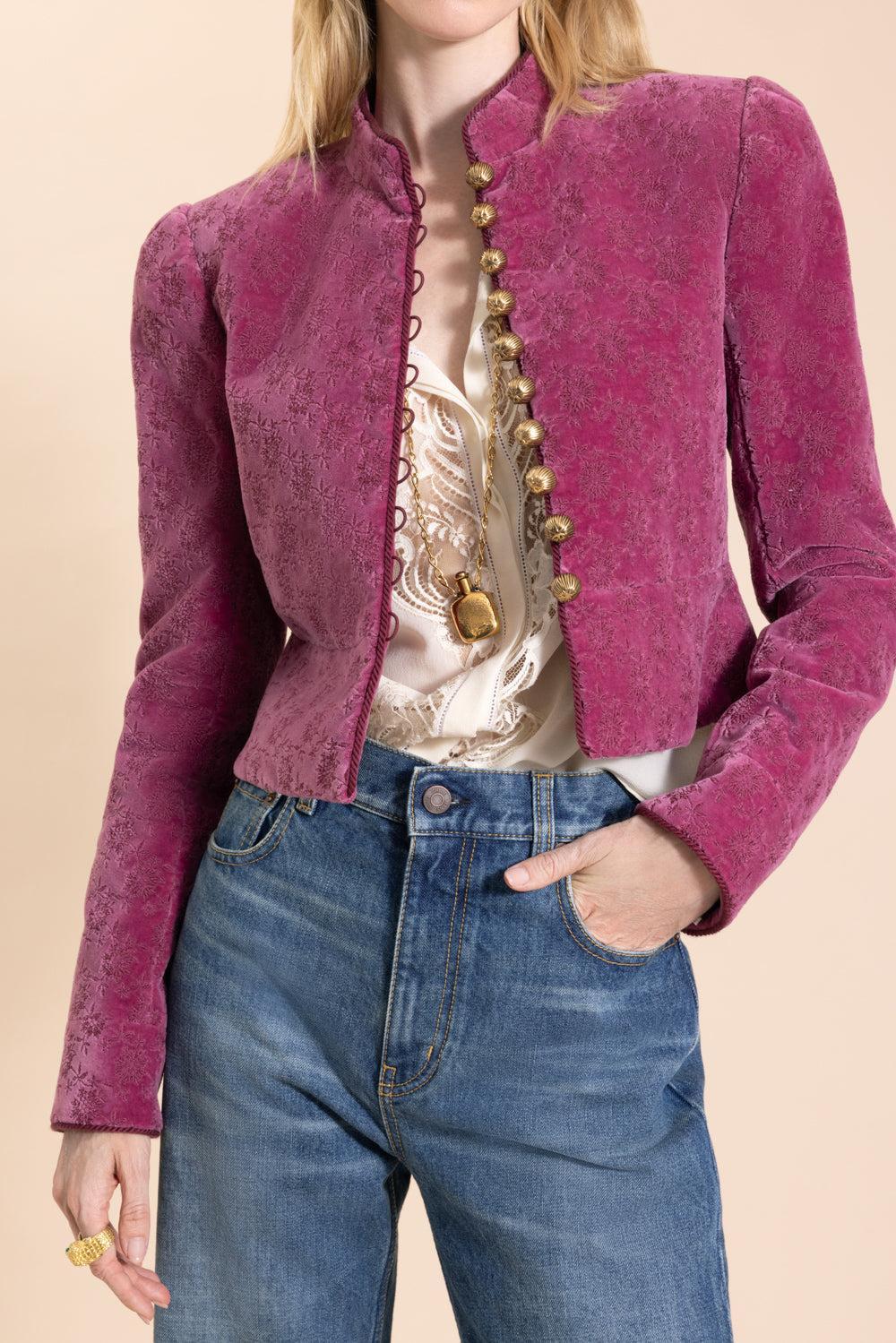 Velvet Button Front Crop Top - Image 2