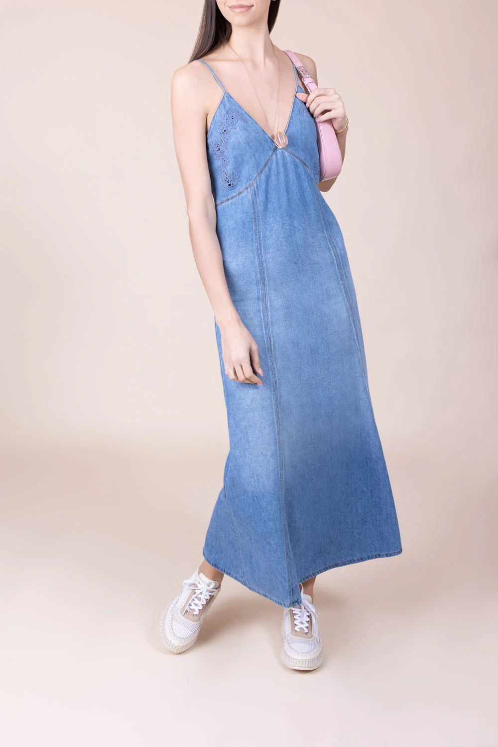 Long Flare Denim Dress - Image 3