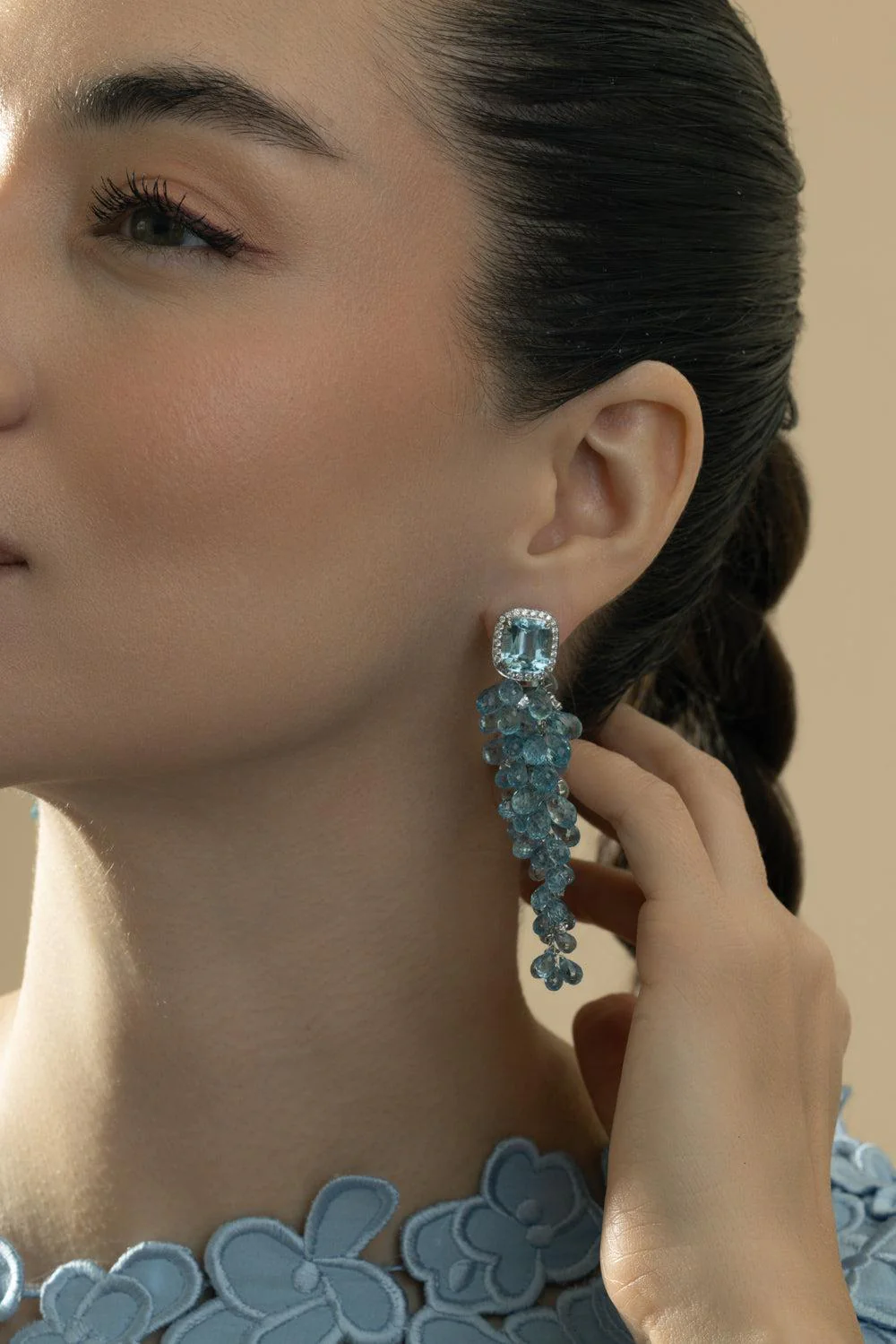 Aquamarine Diamond Bubble Drop Earrings - Image 2