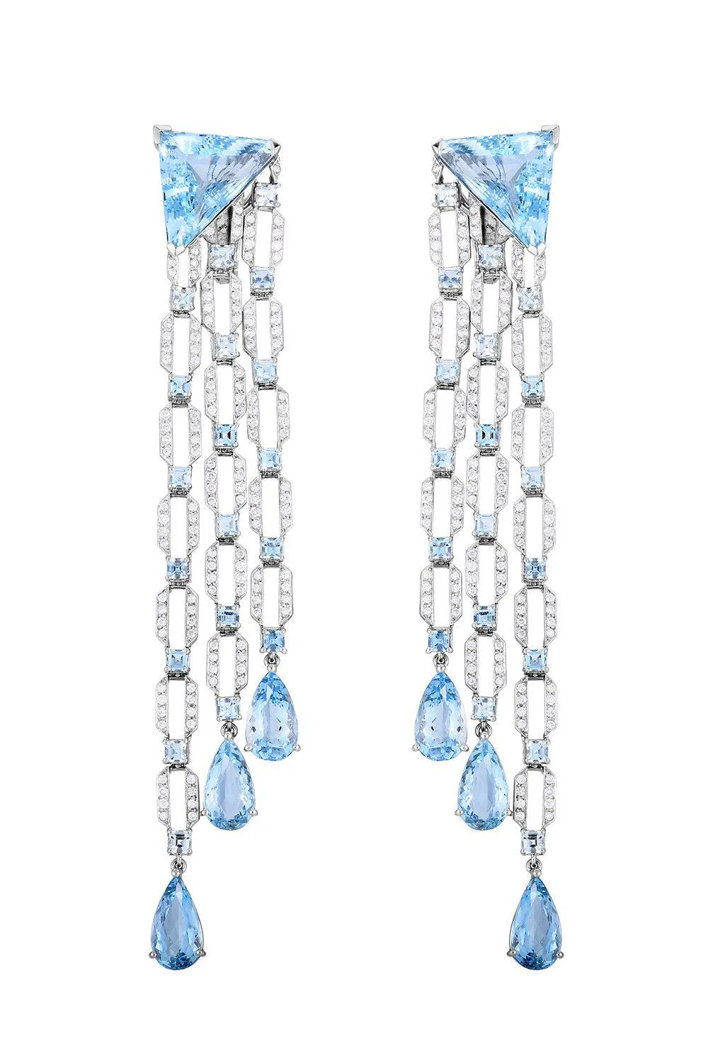Aquamarine Diamond Chandlier Drop Earrings
