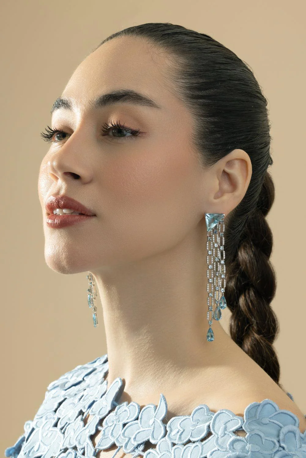 Aquamarine Diamond Chandlier Drop Earrings - Image 2