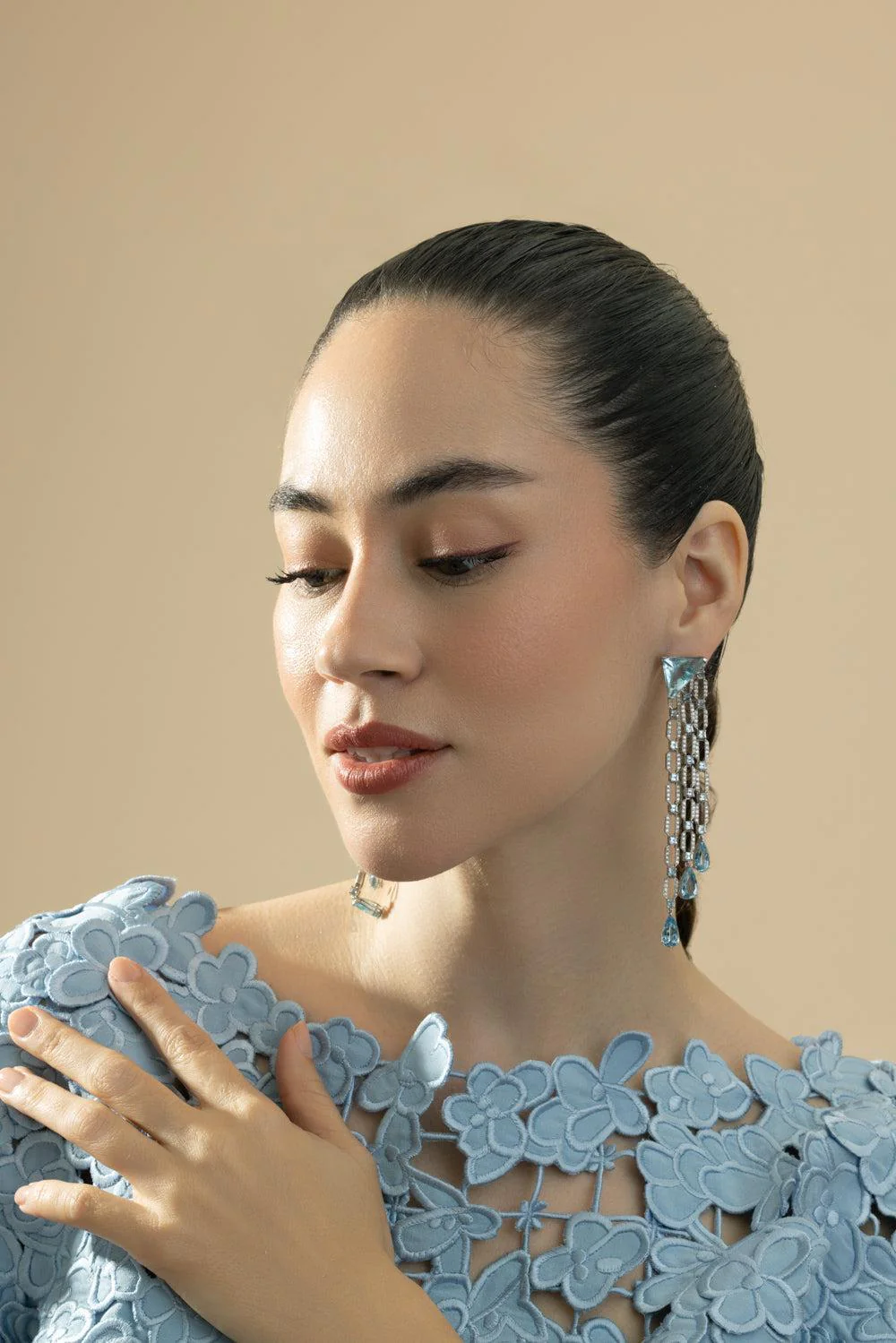 Aquamarine Diamond Chandlier Drop Earrings - Image 3