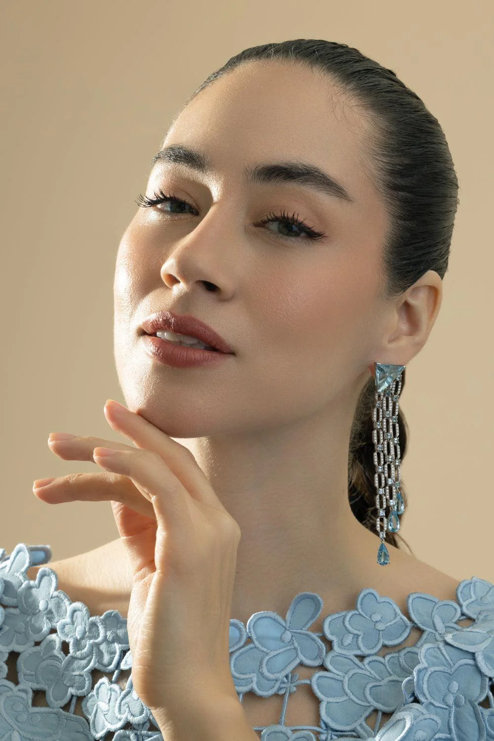 Aquamarine Diamond Chandlier Drop Earrings - Image 4