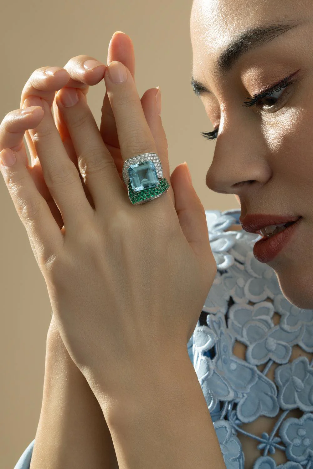 Aquamarine Diamond Emerald Ring - Image 3
