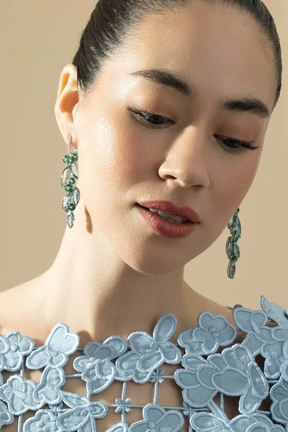 Aquamarine Diamond Tourmaline Frost Drop Earrings - Image 2