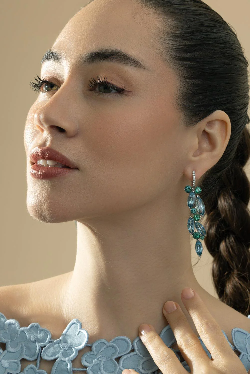 Aquamarine Diamond Tourmaline Frost Drop Earrings - Image 3