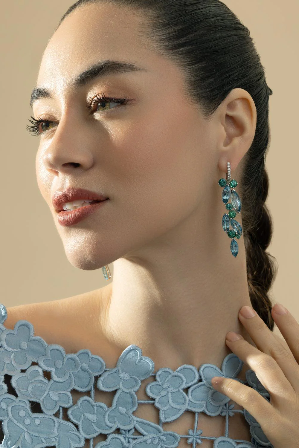 Aquamarine Diamond Tourmaline Frost Drop Earrings - Image 4