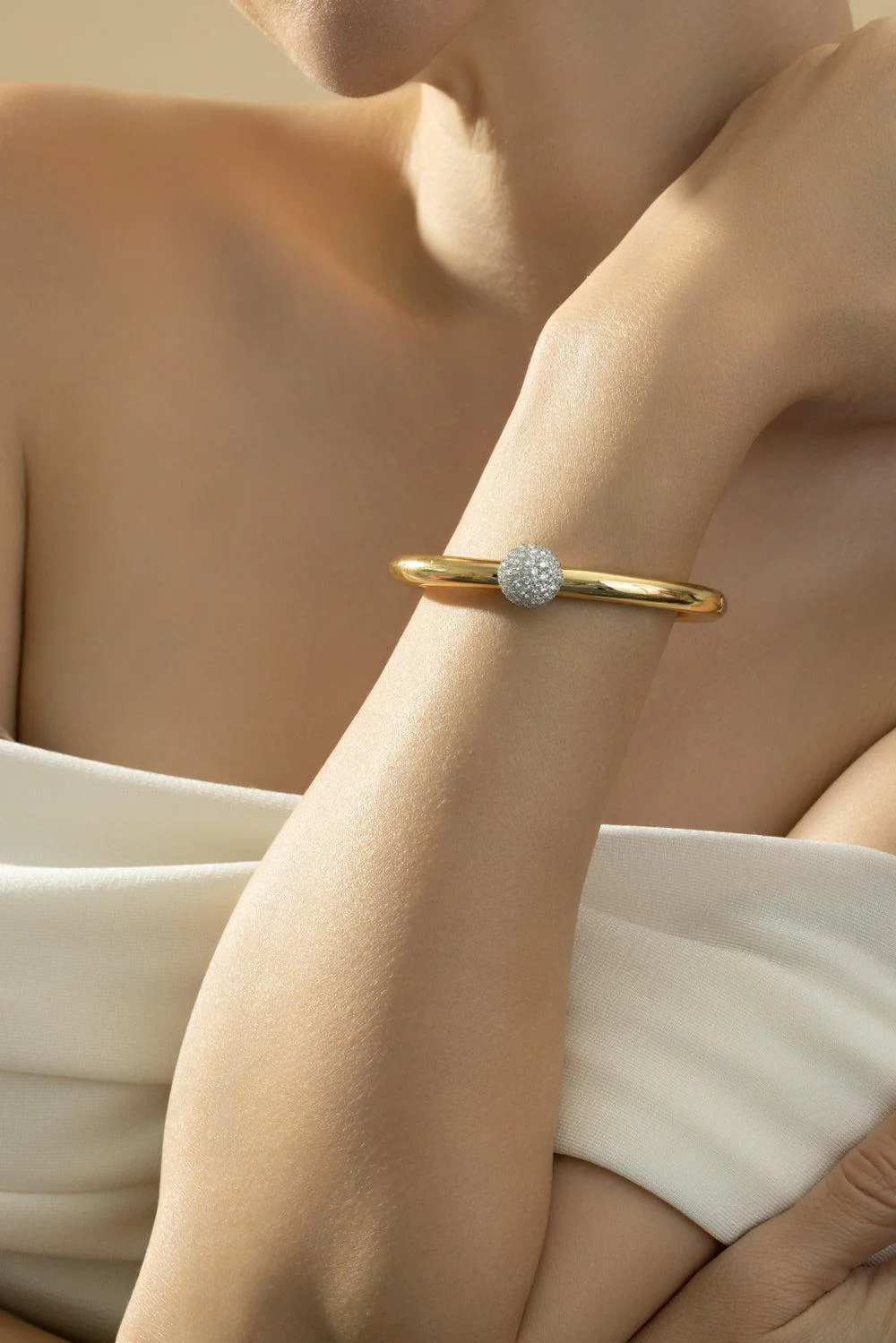 Diamond Ball Gold Bangle Bracelet - Image 2