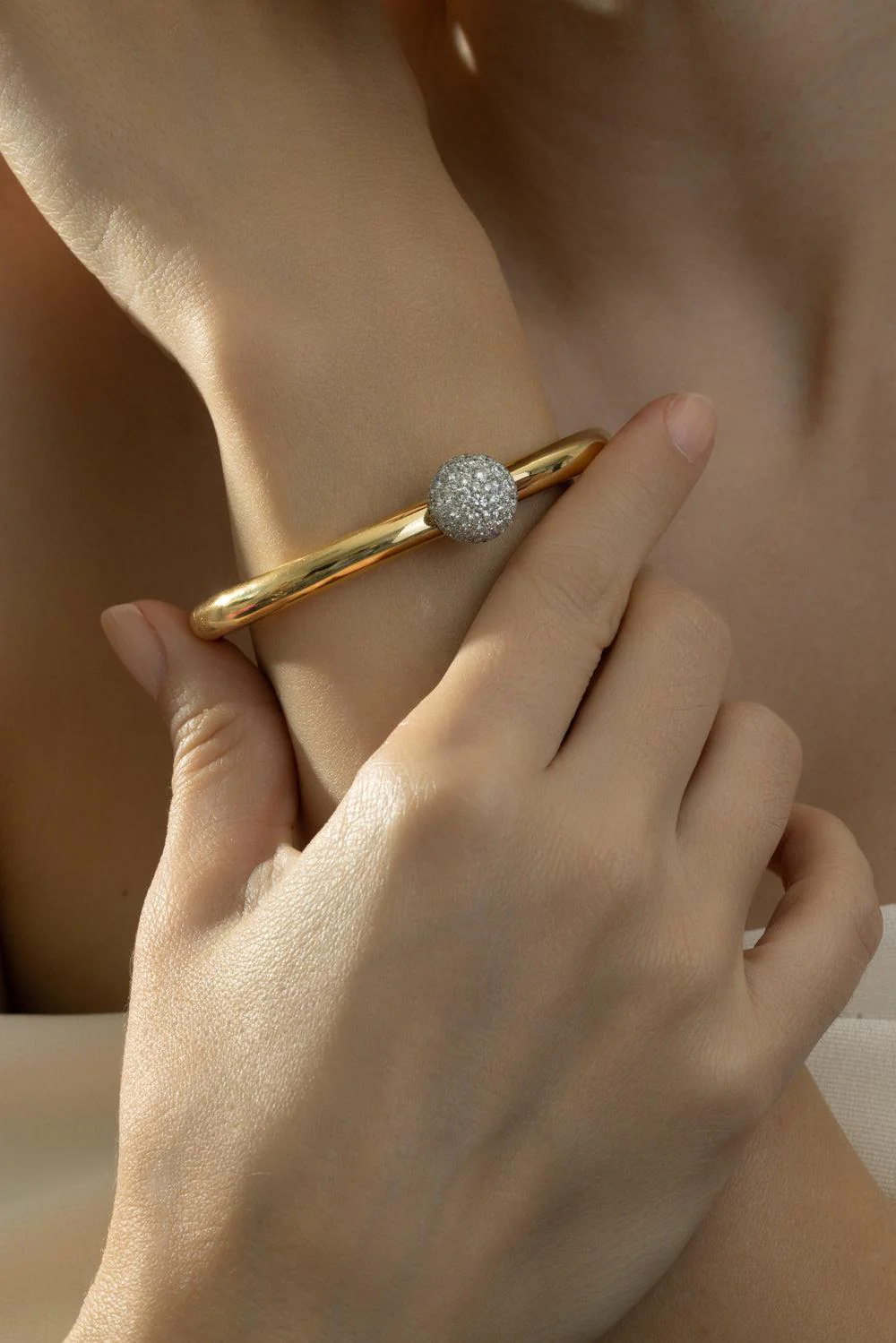 Diamond Ball Gold Bangle Bracelet - Image 3