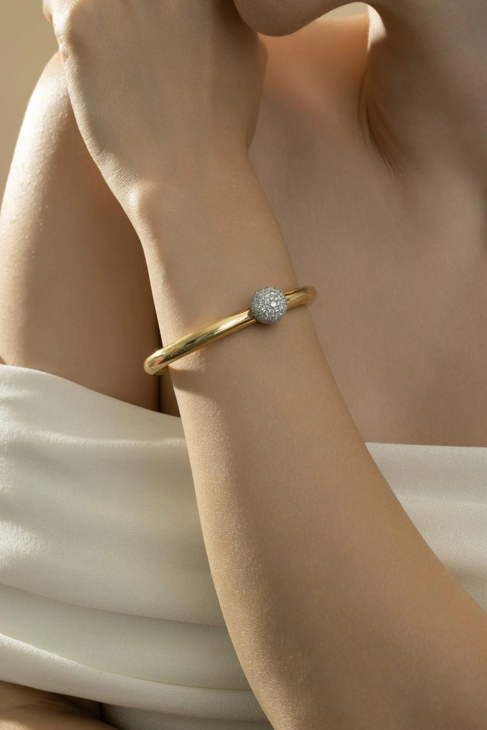 Diamond Ball Gold Bangle Bracelet - Image 4
