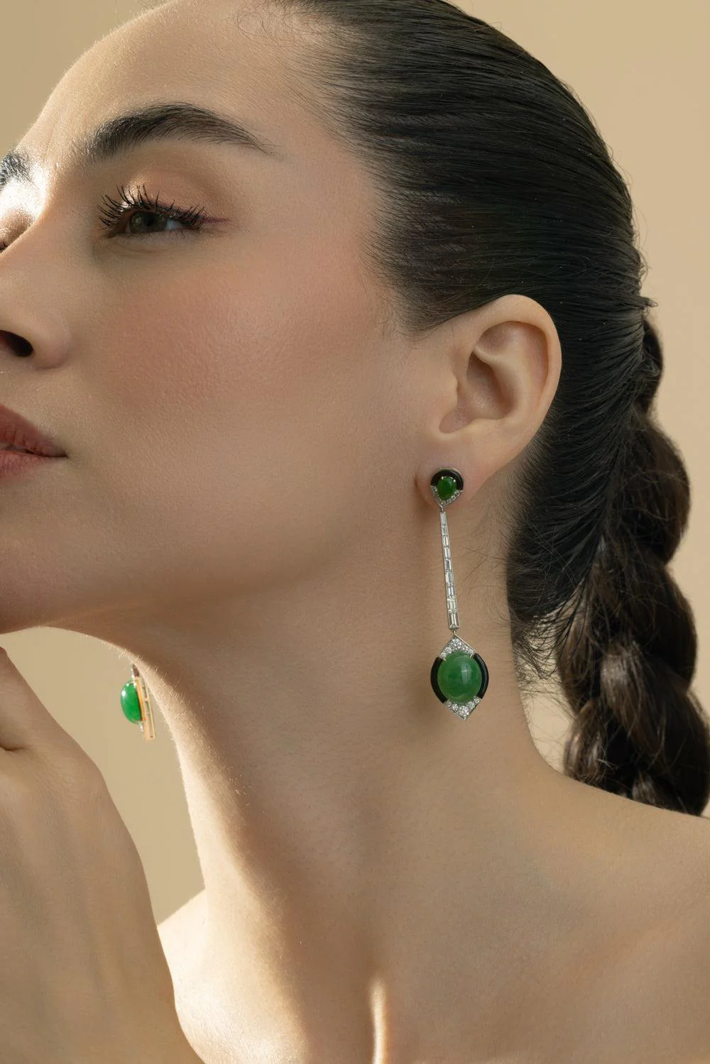 Diamond Jade Black Drop Ball Earrings - Image 2