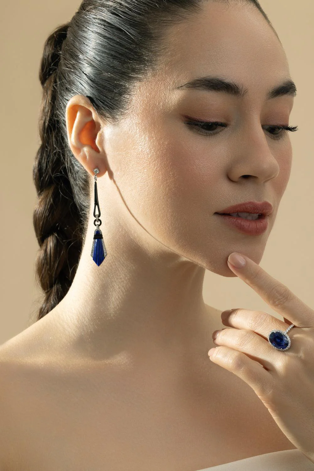 Lapis Diamond Drop Earrings - Image 4