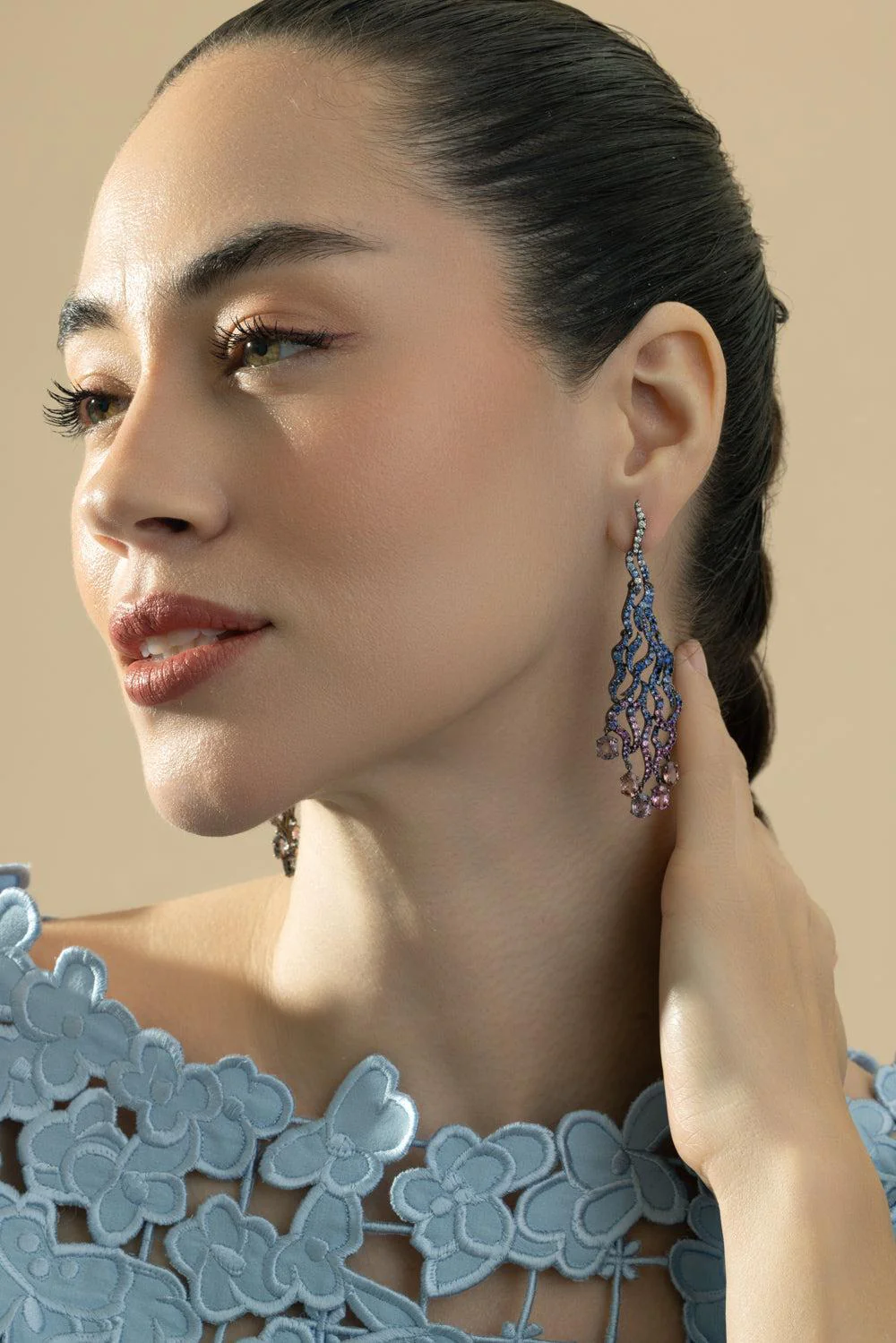Mixed Sapphire Spinel Diamond Earrings - Image 2