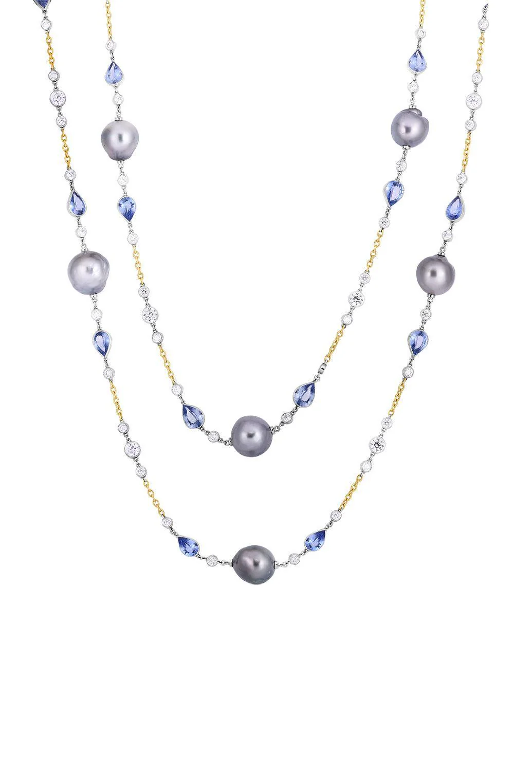 Pearl Sapphire Opera Chain Necklace