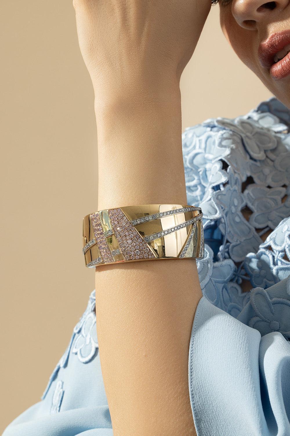 Pink Blue Diamond Cuff Bracelet - Image 2