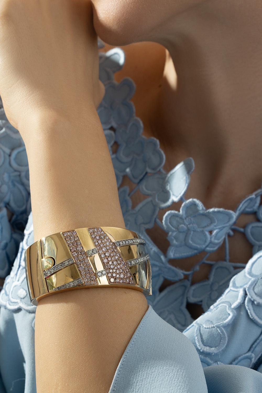 Pink Blue Diamond Cuff Bracelet - Image 4
