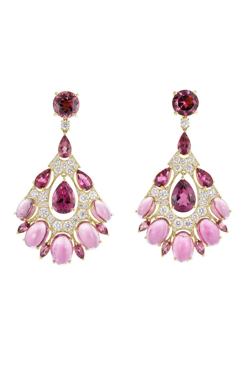 Pink Tourmaline Fan Drop Earrings