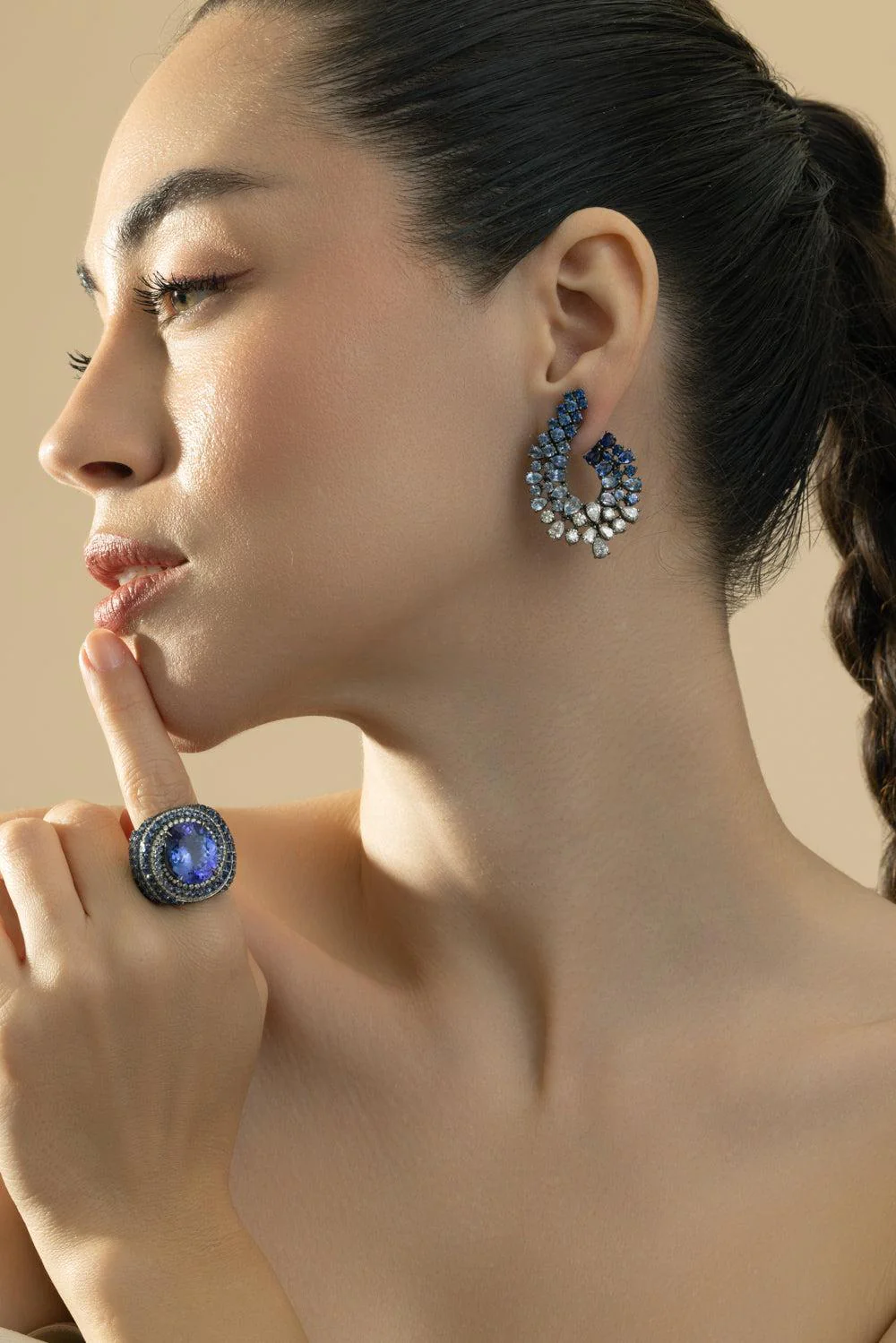 Sapphire Diamond Cluster Earrings - Image 2