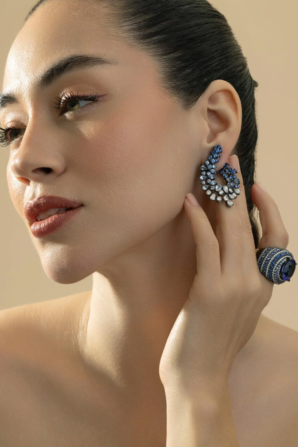 Sapphire Diamond Cluster Earrings - Image 4