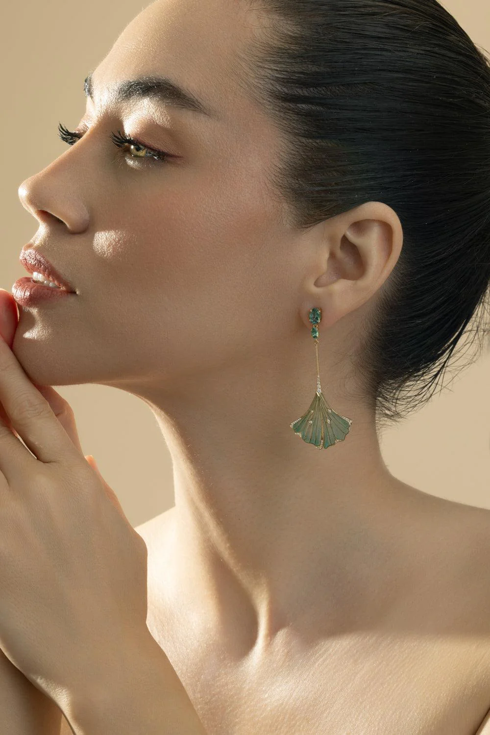 Tourmaline Gingko Leaf Earrings - Image 2