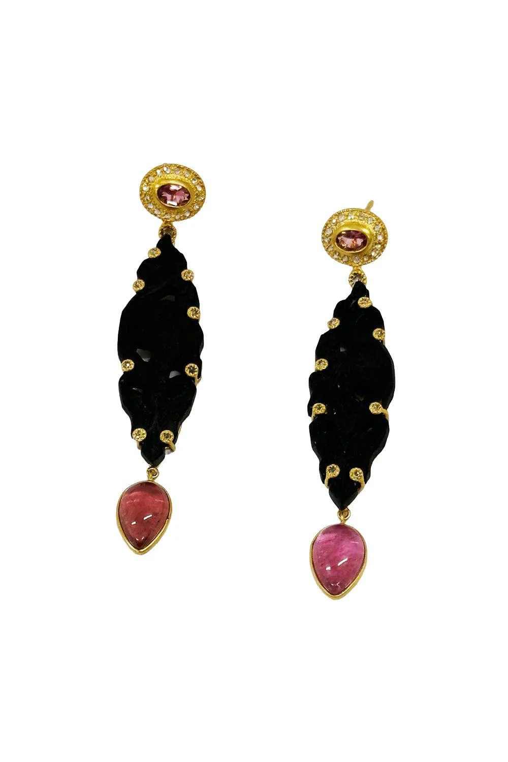 Black Onyx Pink Tourmaline Earrings