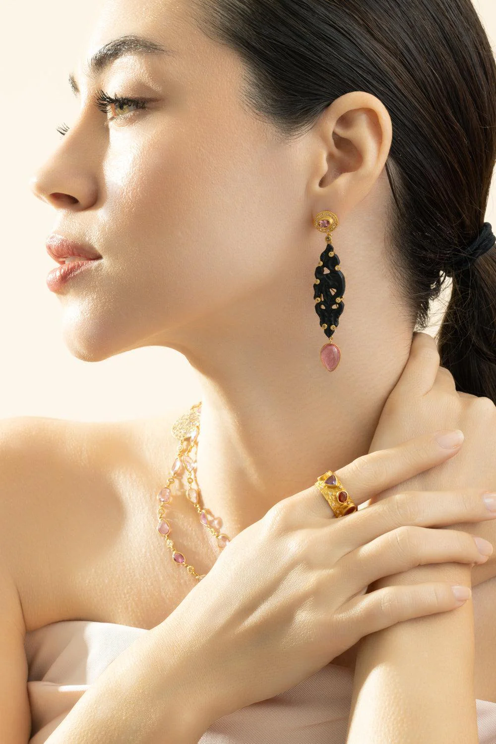 Black Onyx Pink Tourmaline Earrings - Image 2