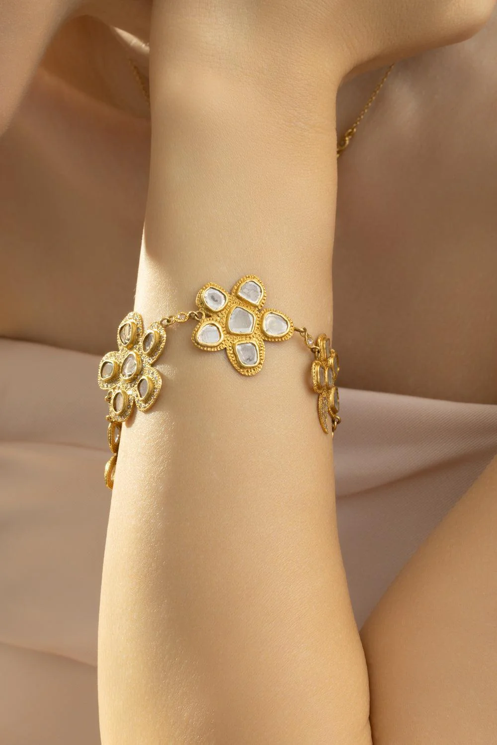 Brown White Diamond Flower Bracelet - Image 4