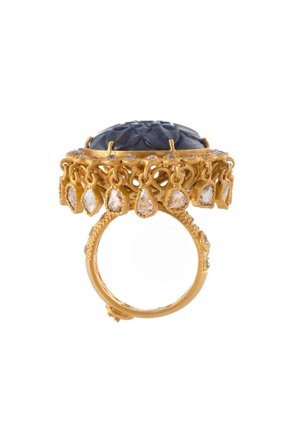Carved Blue Sapphire Antiquity Ring